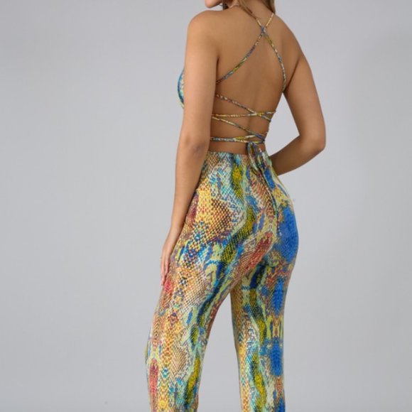 Animal Print Open Back Slim fit Flared Jumpsuit - Picture 3 of 5